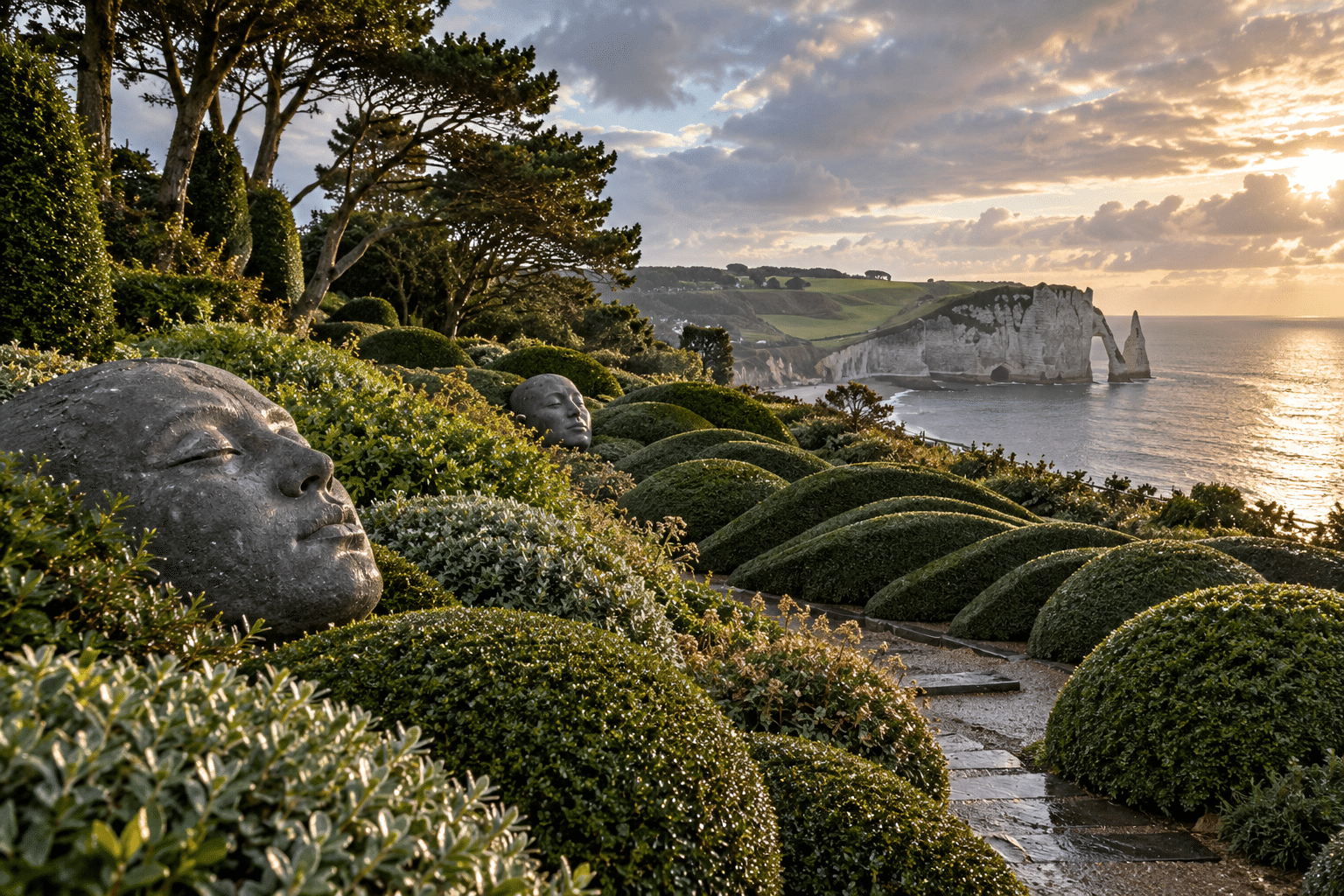 Скульптурные формы Jardins d’Étretat продолжают линии моря и скал.