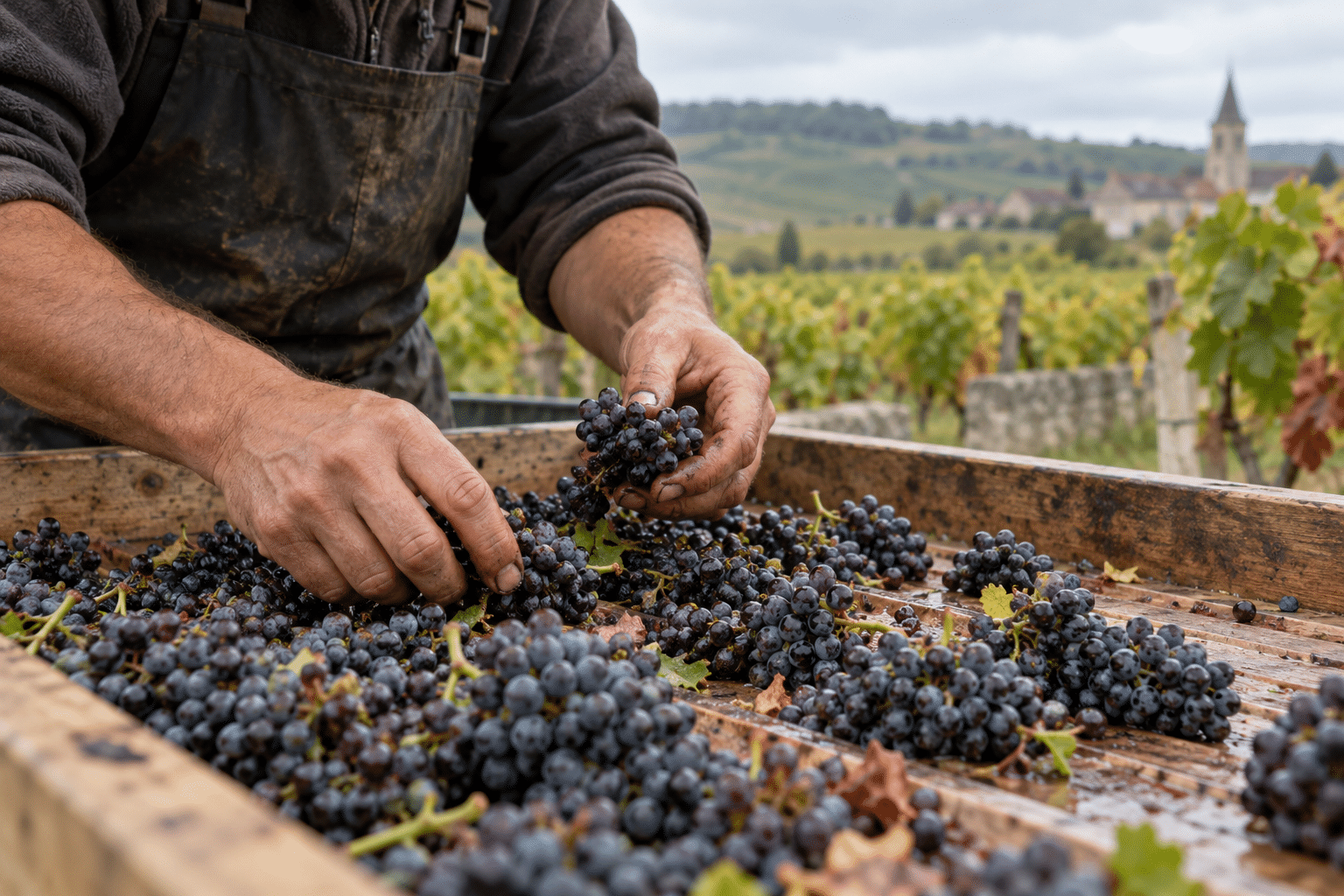Pinot Noir требует аккуратной работы уже на сортировочном столе.